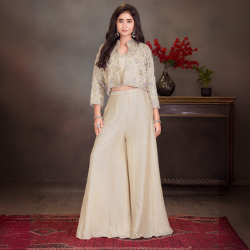 Newest Cream Silk  Plazo Suit