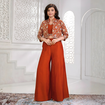 Orange Indo-Western Silk Palazzo Set