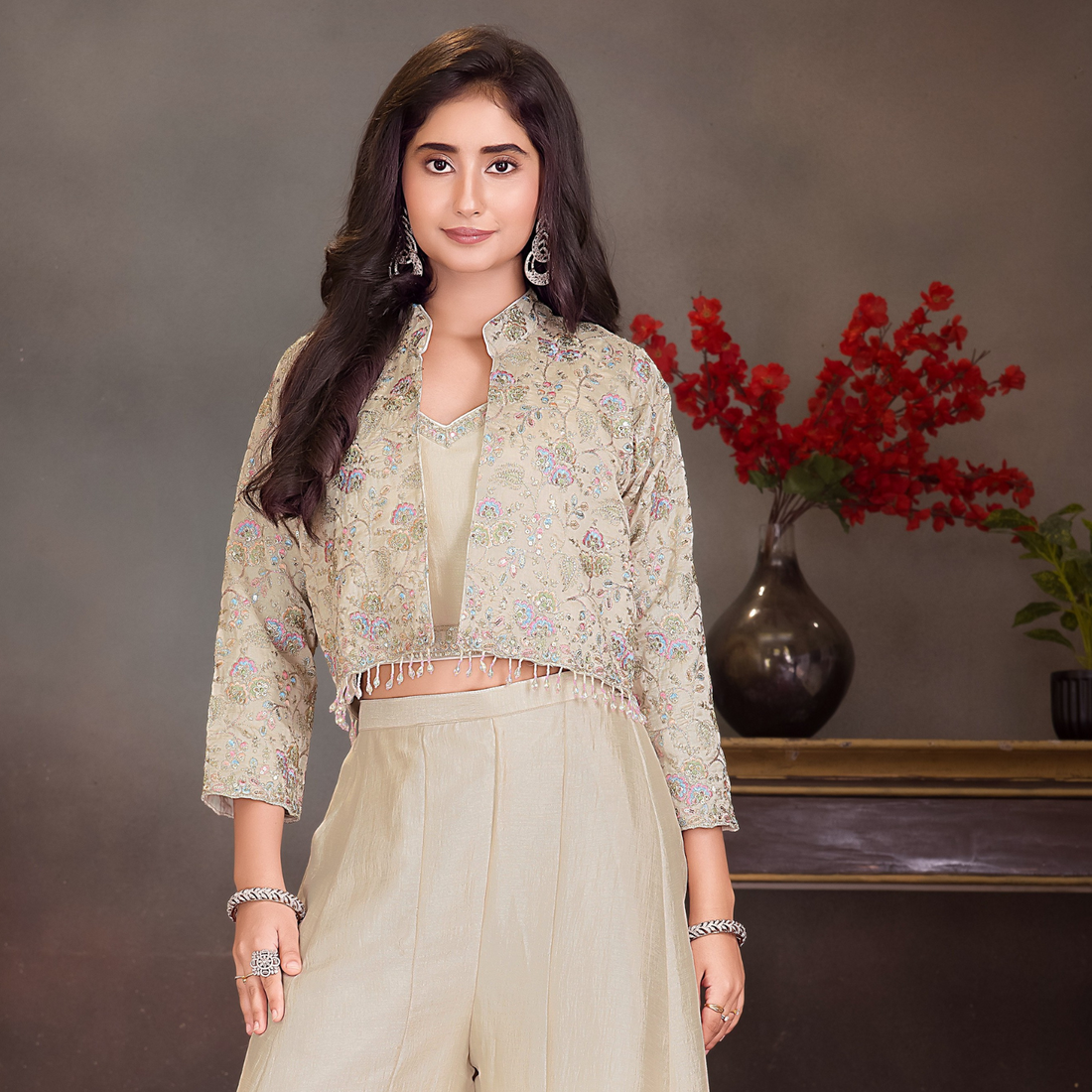 Newest Cream Silk  Plazo Suit