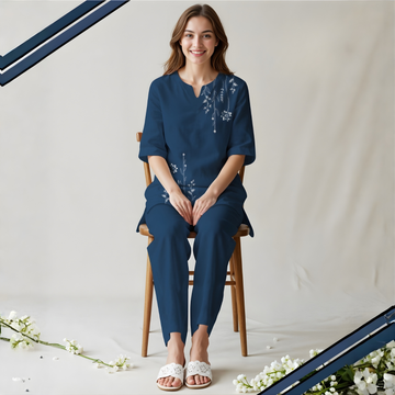 Blue Color Ladies Pure Cotton Night Suit