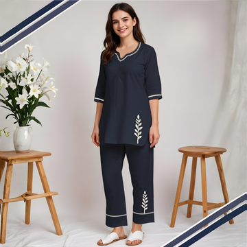 Blue Color Ladies Cotton Night Suit