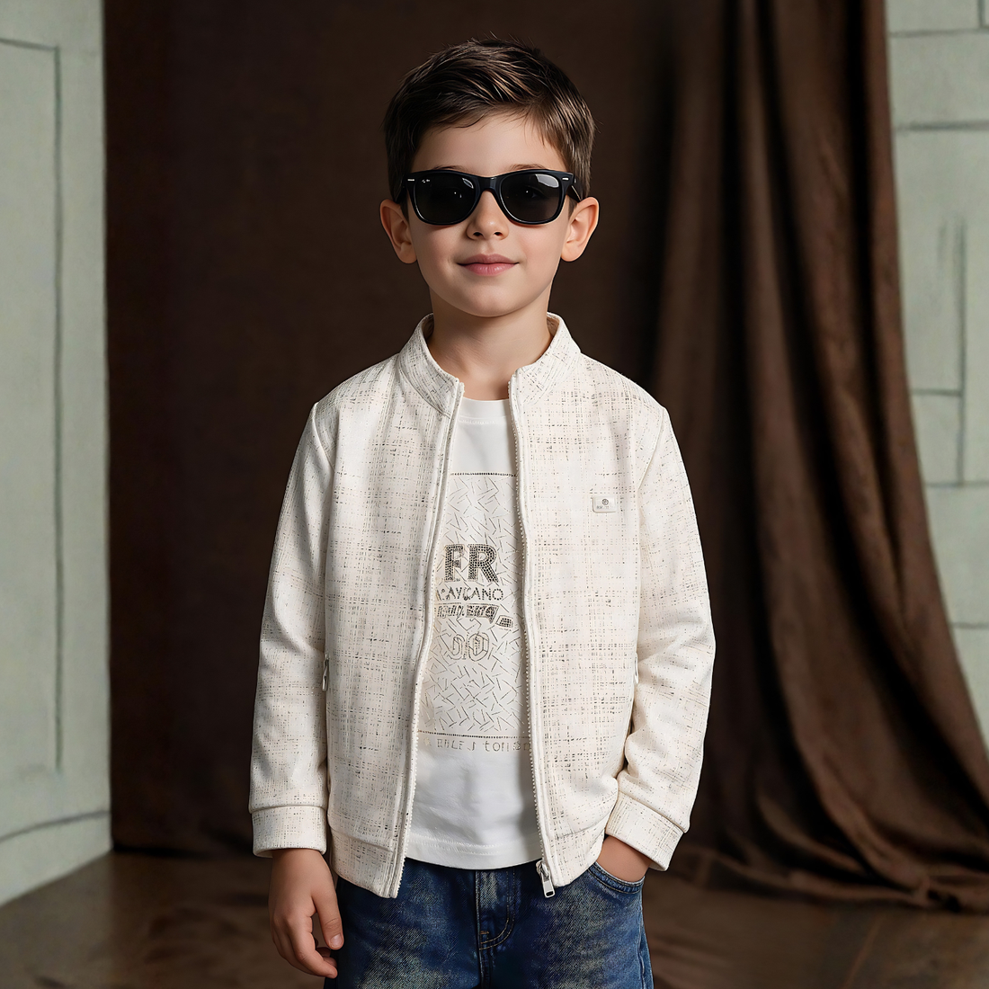 Boy's Pullover With Front Zipper And Long Sleeves Jacket