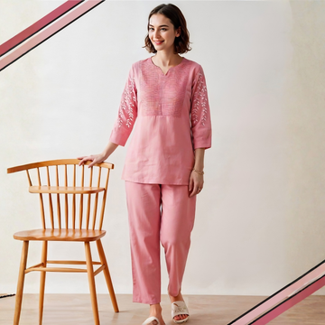 Graceful Pink Kurti Style Night Suit