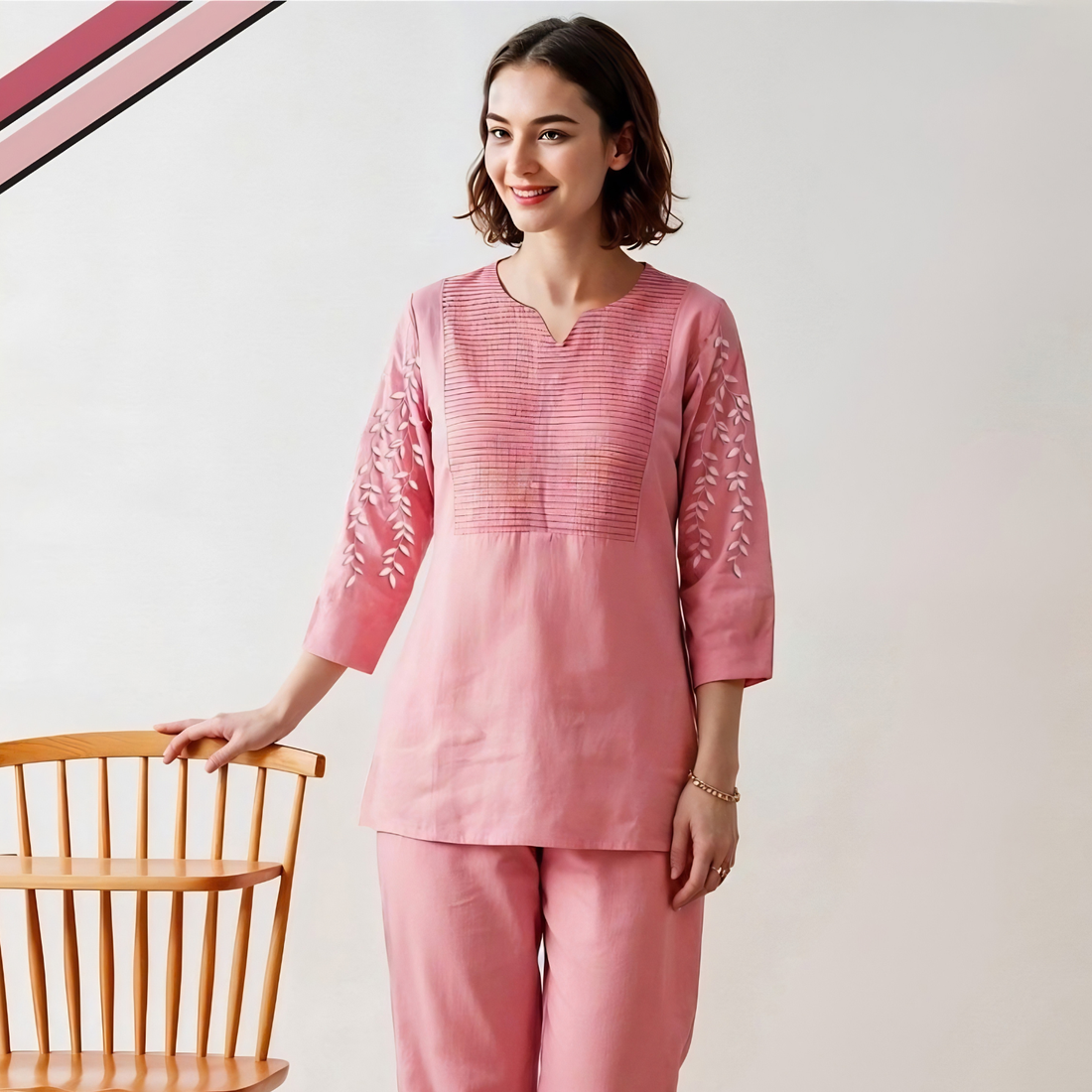 Graceful Pink Kurti Style Night Suit