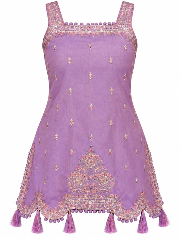 Girls Purple Embroidered Kurti and Palazzo Set