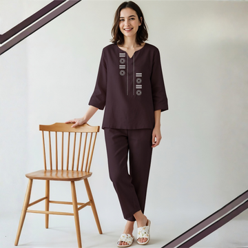 Wine Trendy Comfortable Night Suit  For Women's