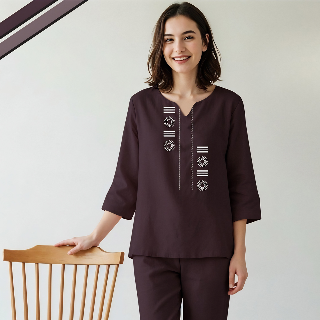 Wine Trendy Comfortable Night Suit  For Women's