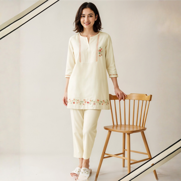 Fawn Stylish Floral Printed Night Suit Set Ladies