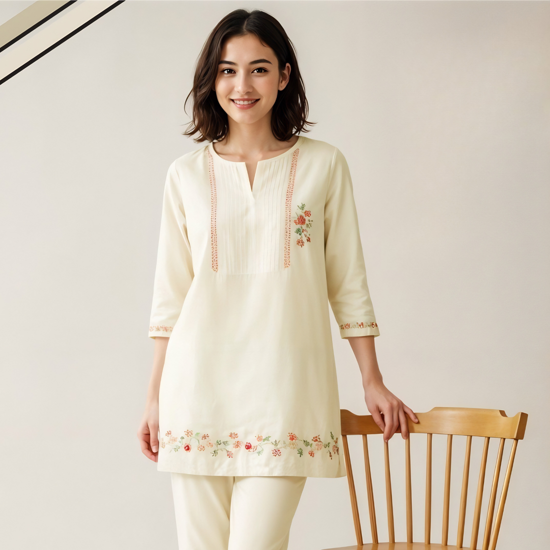 Fawn Stylish Floral Printed Night Suit Set Ladies