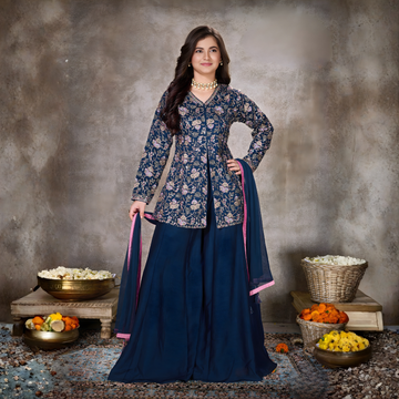 Blue Embellished Palazzo Salwar Suit With Dupatta