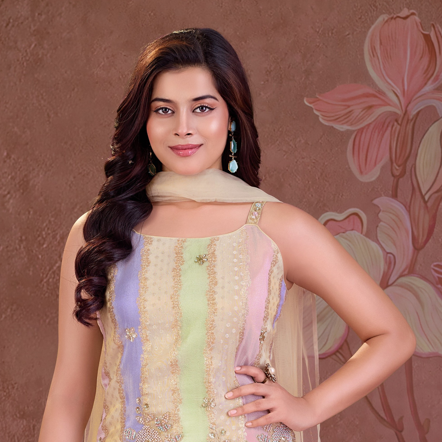 Close-up of ladies multicolor embroidered top