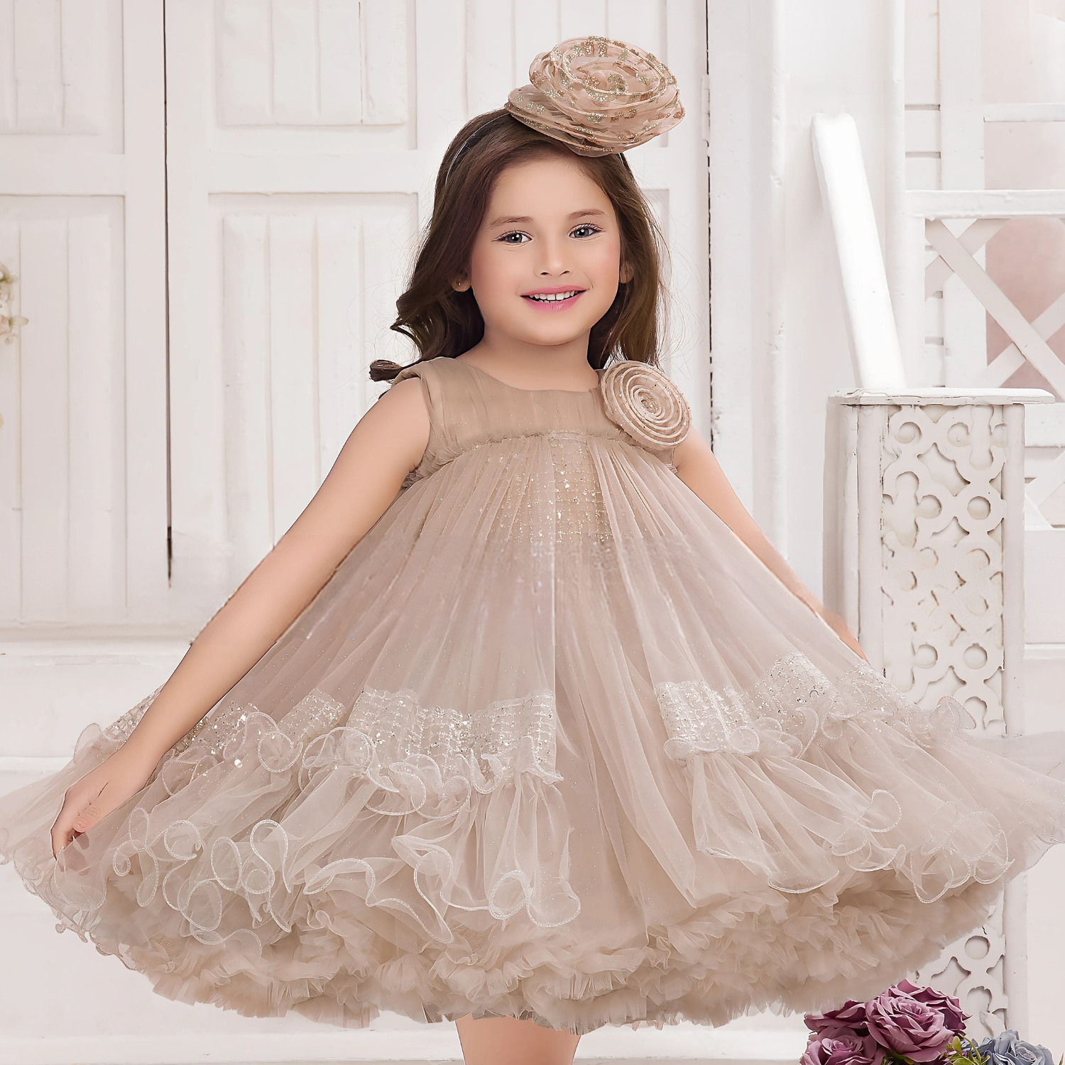 Coffee silk frock for little princess