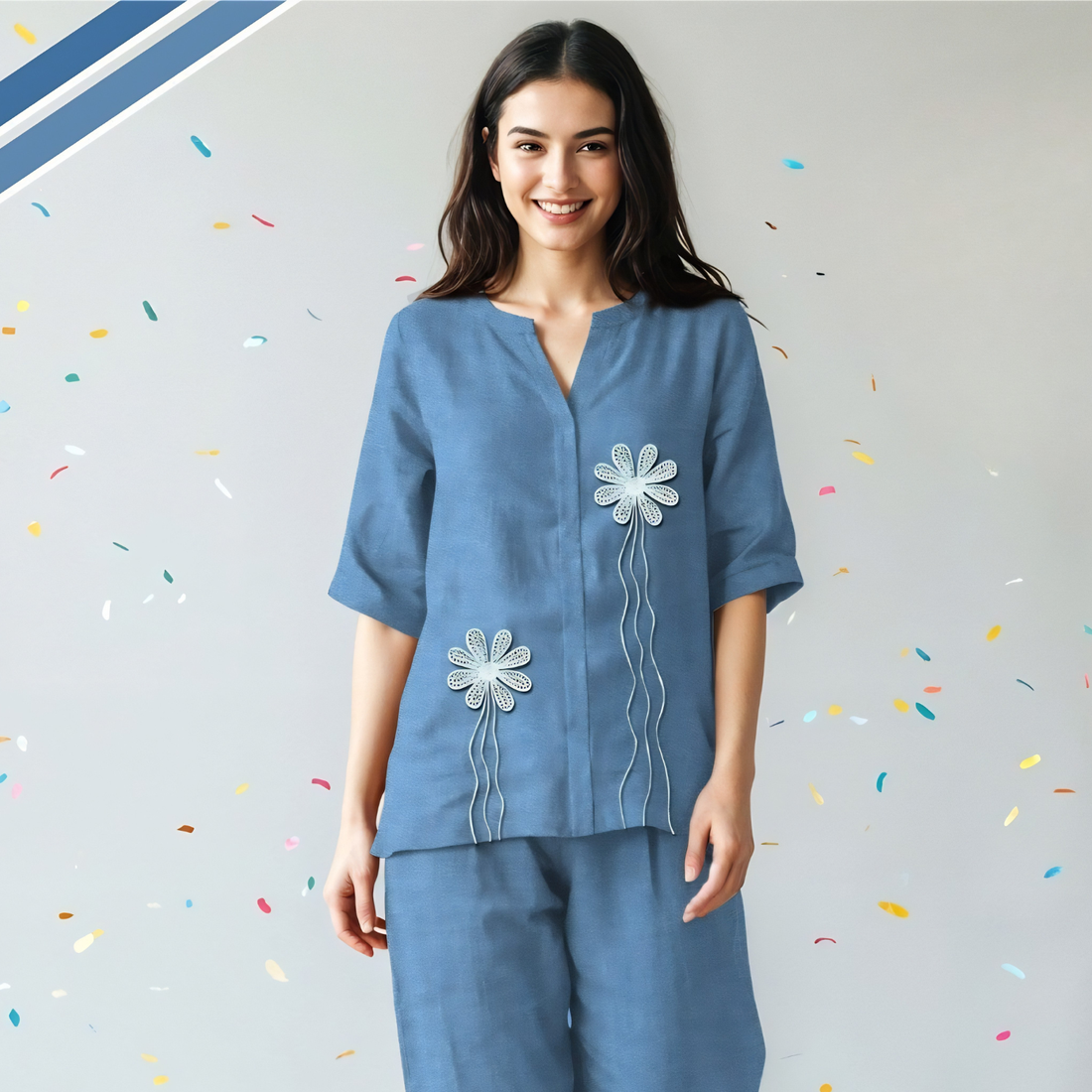 Elegant  Blue Top & Pyjamas Night Suit for Women