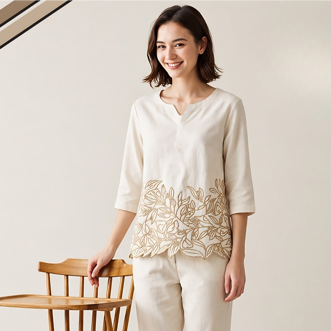 Fawn Stylish Floral Embroidered Night Suit Set
