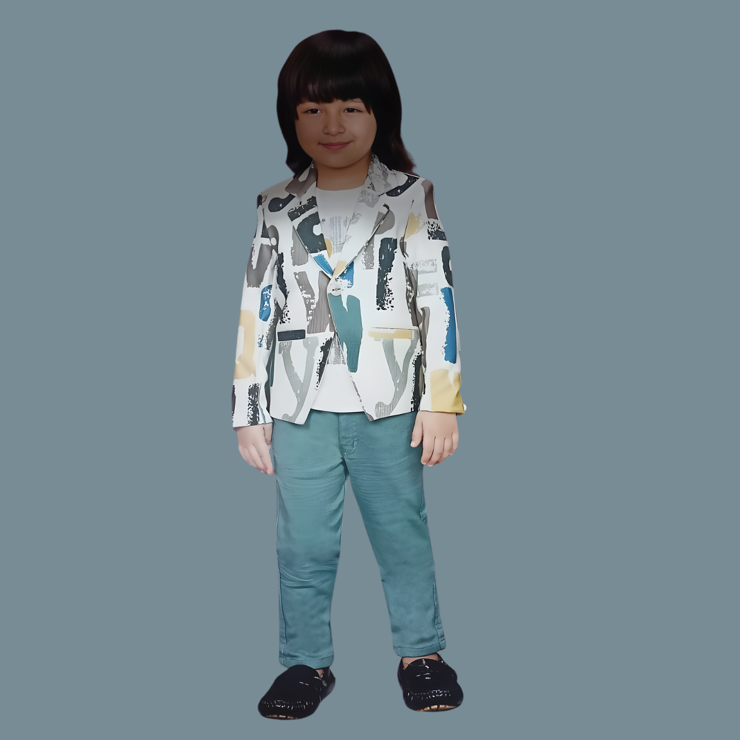 Boys 3-Piece Set Full Sleeve Printed Blazer, T-Shirt & Pants