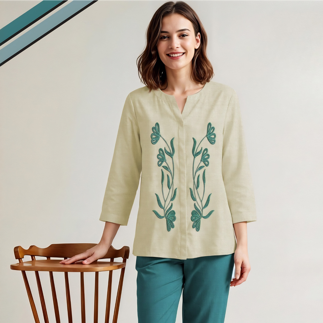 Green Stylish Floral Printed Night Suit Set