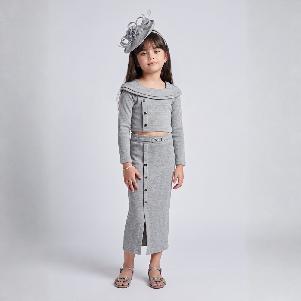 High Waist Side Slit Maxi Skirt Full Sleeve Wrap Crop Top