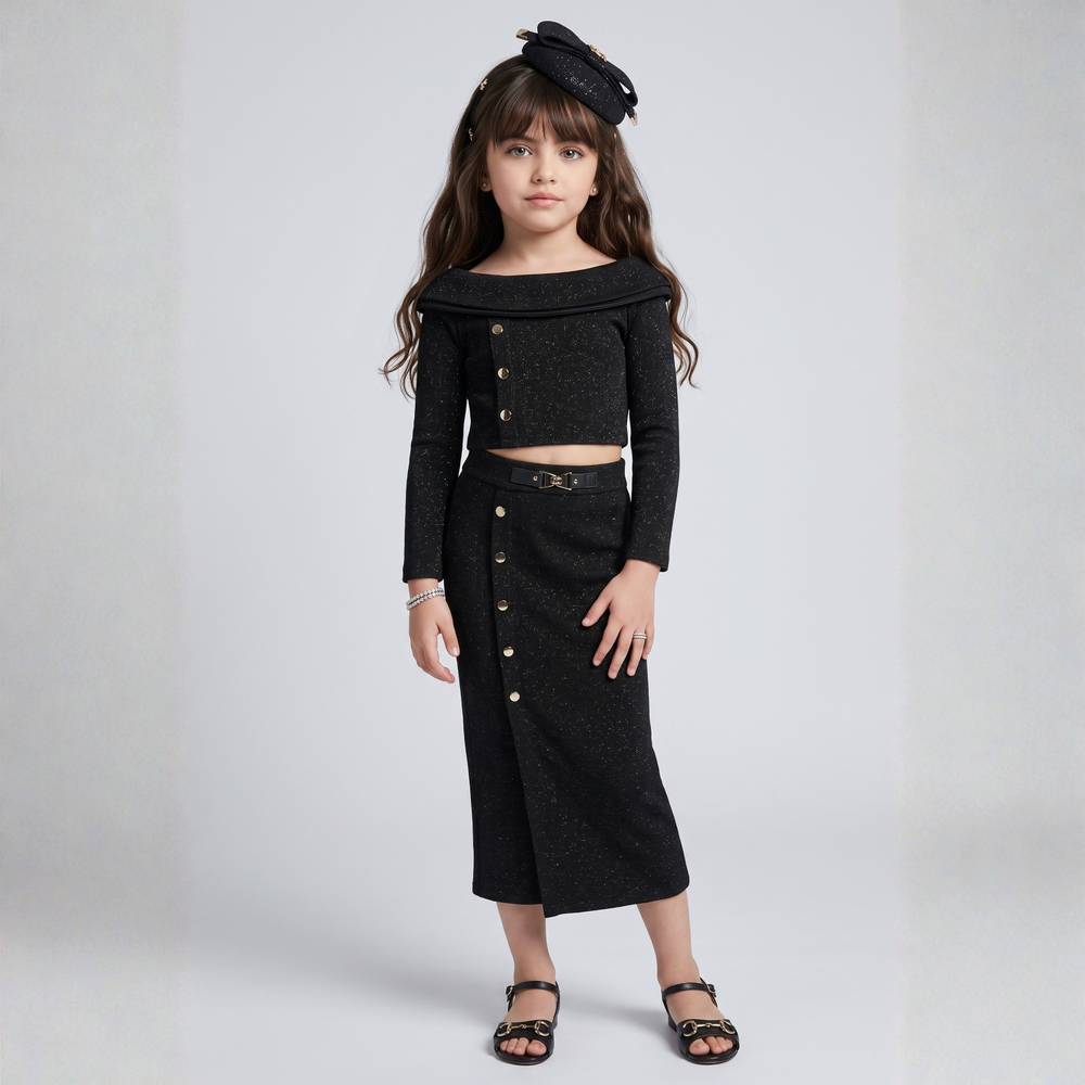 High Waist Side Slit Maxi Skirt Full Sleeve Wrap Crop Top