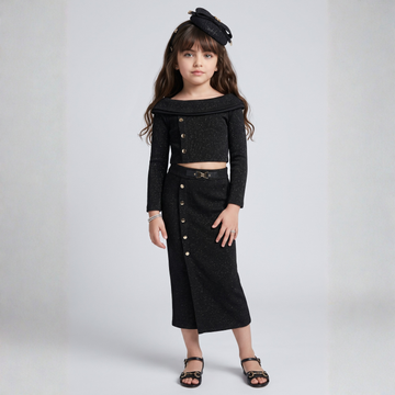 High Waist Side Slit Maxi Skirt Full Sleeve Wrap Crop Top