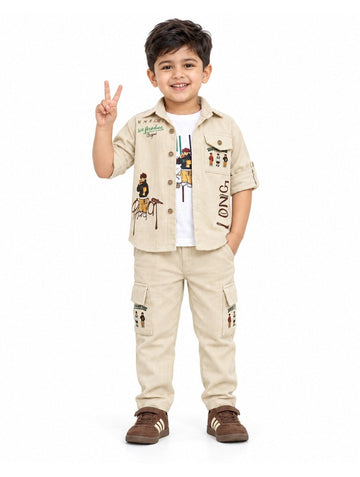 Boys Fawn Graphic Shirt, T-shirt and Cargo Pants Set