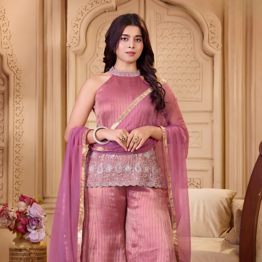 Designer Embroidered Kurta Bell Bottom Set Traditional Ethnic Wear