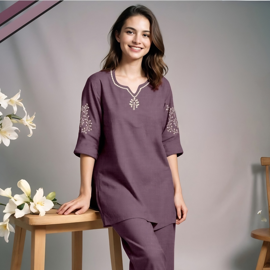 Women's Elegant Printed Night Suit Set
