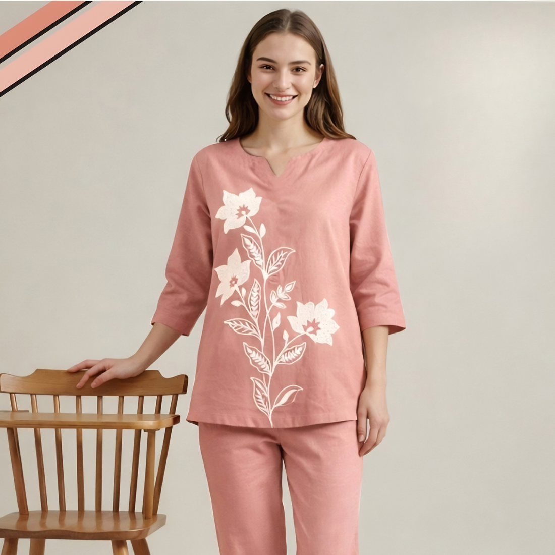 Women's Elegant Printed Night Suit Set