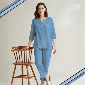 Trendy Blue Top & Pyjamas Night Suit For Woman