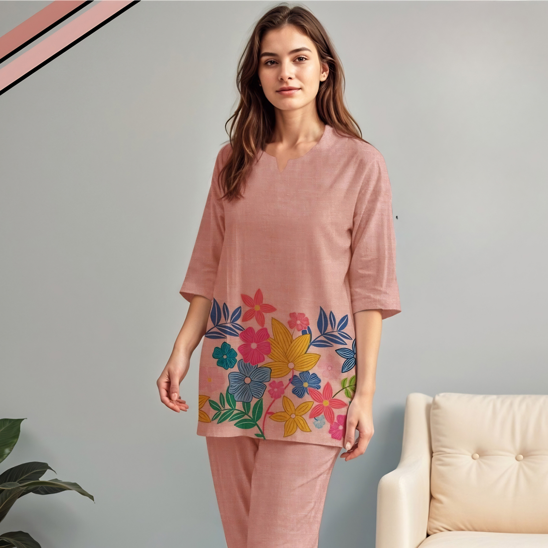 Women Soft Fabric Printed Night Suit Set