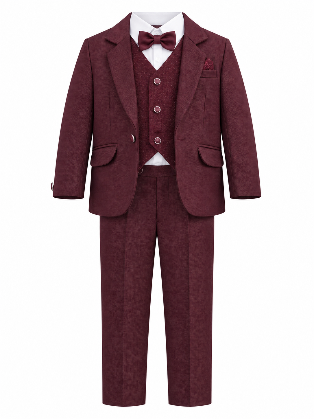 Boys Maroon Coat Suit with Waistcoat and Bow Tie
