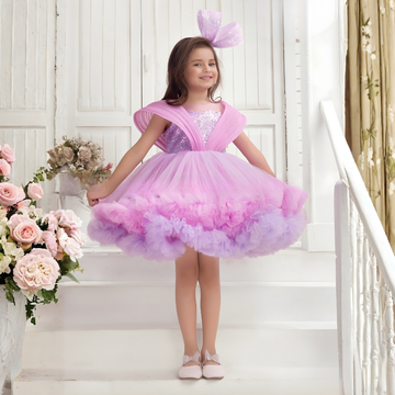 Purple Ruffle Party Frock with Sparkle Sequins Embellishment For Girls