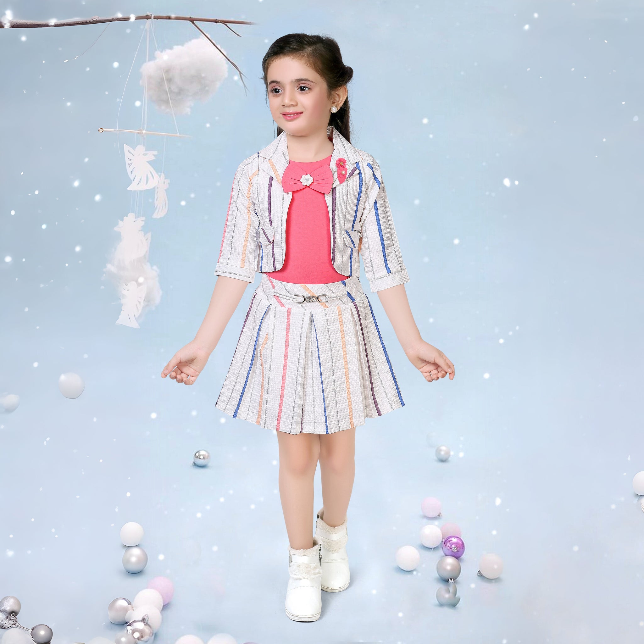 Girls Skirt & Blouse With Jacket