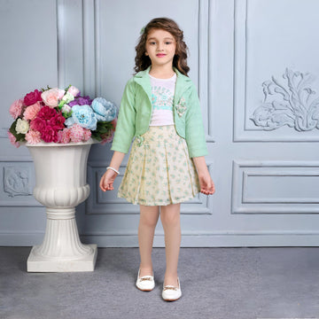 Girls Skirt & Blouse With Jacket