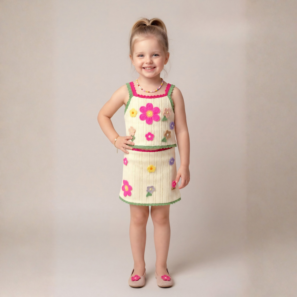 Stylish Baby girls Cream Crochet Skirt & Top Set