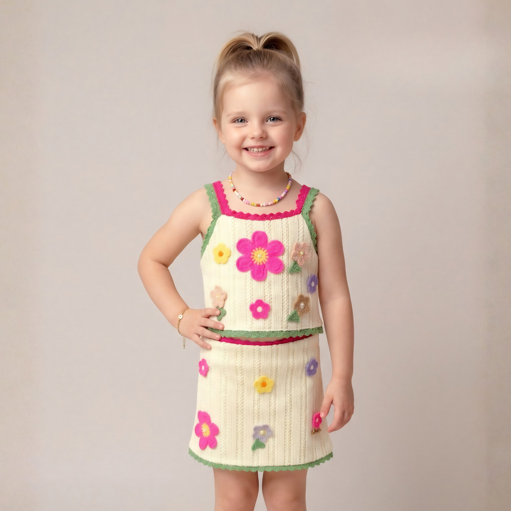 Stylish Baby girls Cream Crochet Skirt & Top Set