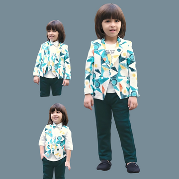 Green Boys Festive & Party Blazer And Pant Set