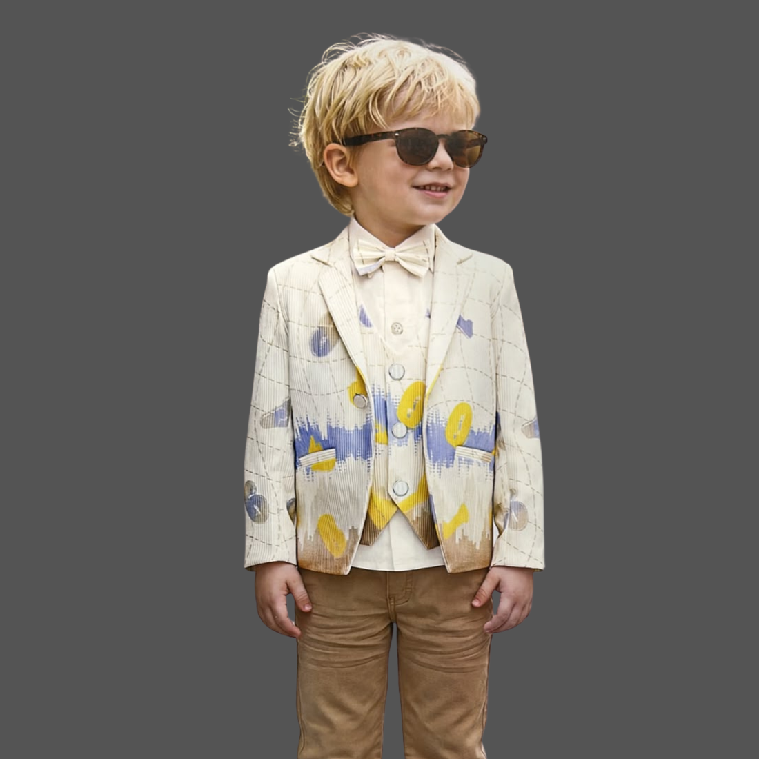 Khaki Boys Festive & Party Blazer And Pant Set