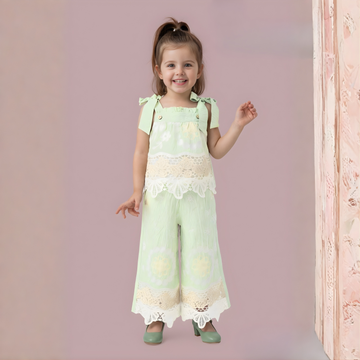 Girls Green Lace Co-Ord Set For Girls