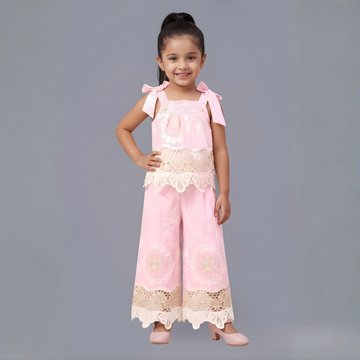 Girls Pink Lace Co-Ord Set For Girls