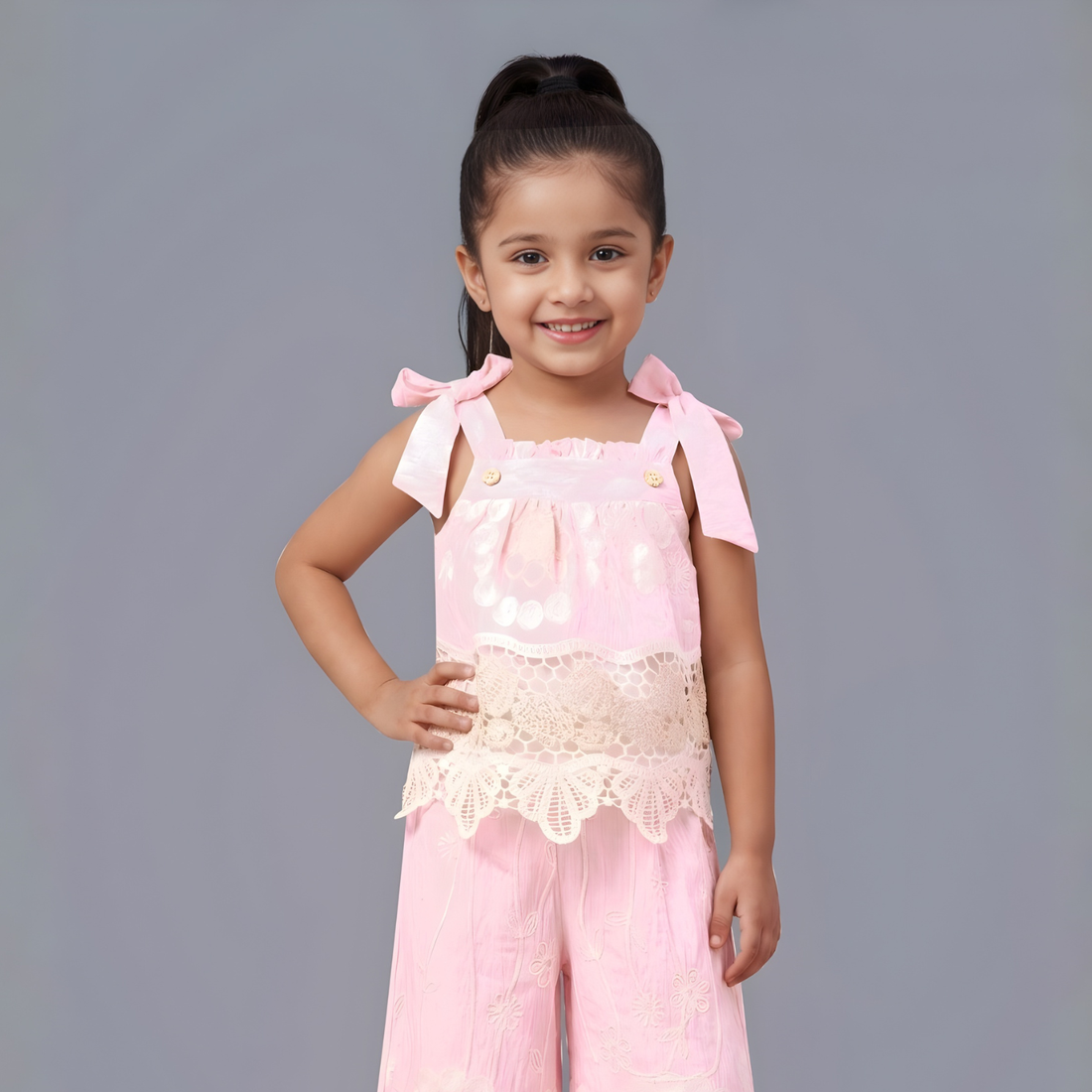Girls Pink Lace Co-Ord Set For Girls