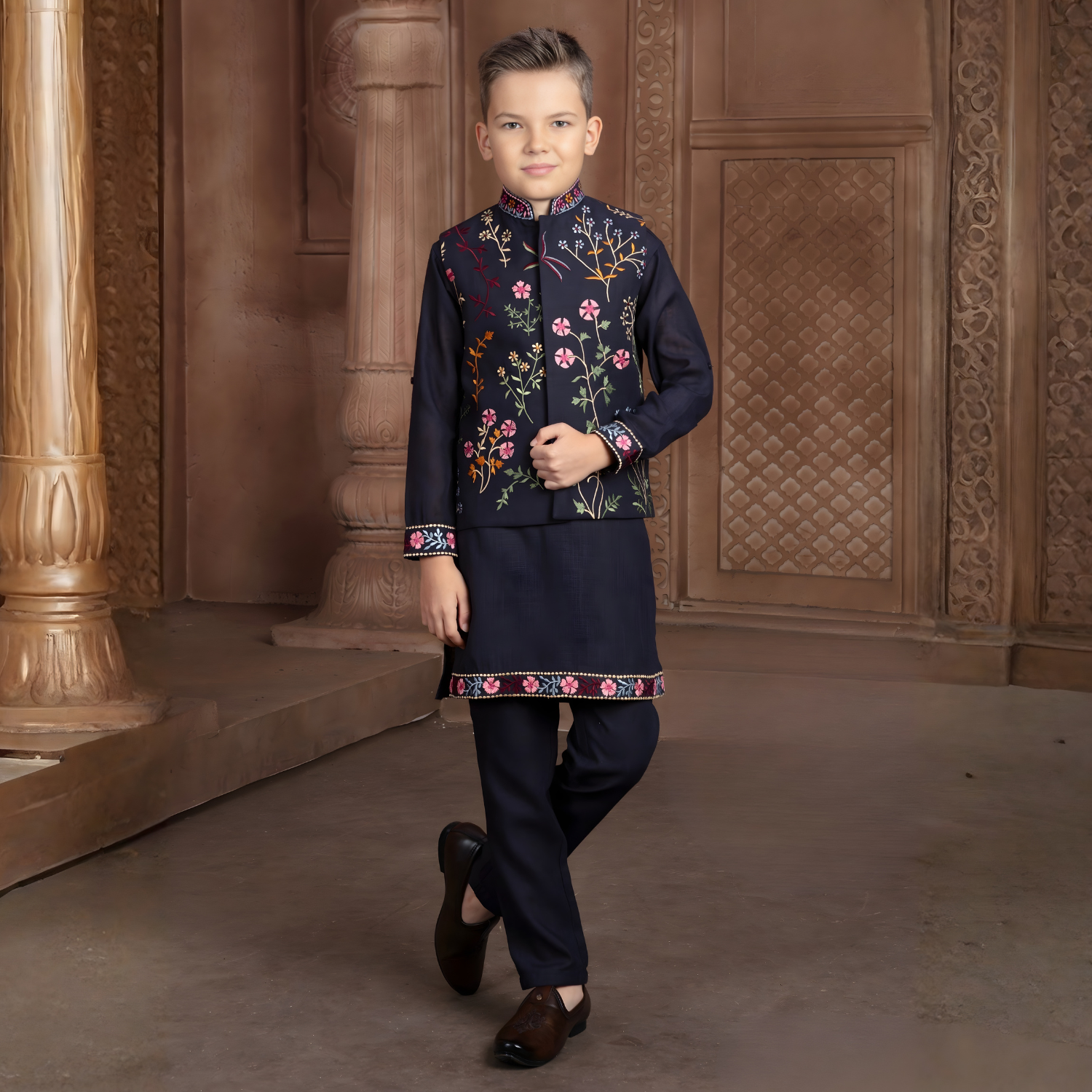 Blue Indian Ethnic Boys Kurta Pajama Wedding Suit