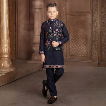 Blue Indian Ethnic Boys Kurta Pajama Wedding Suit