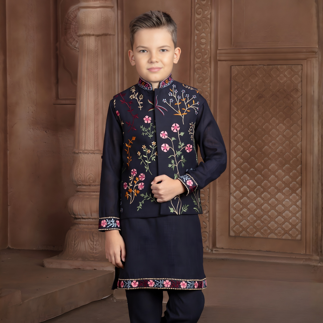 Blue Indian Ethnic Boys Kurta Pajama Wedding Suit