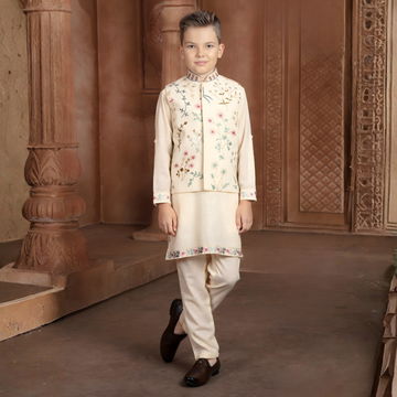 Cream Indian Ethnic Boys Kurta Pajama Wedding Suit