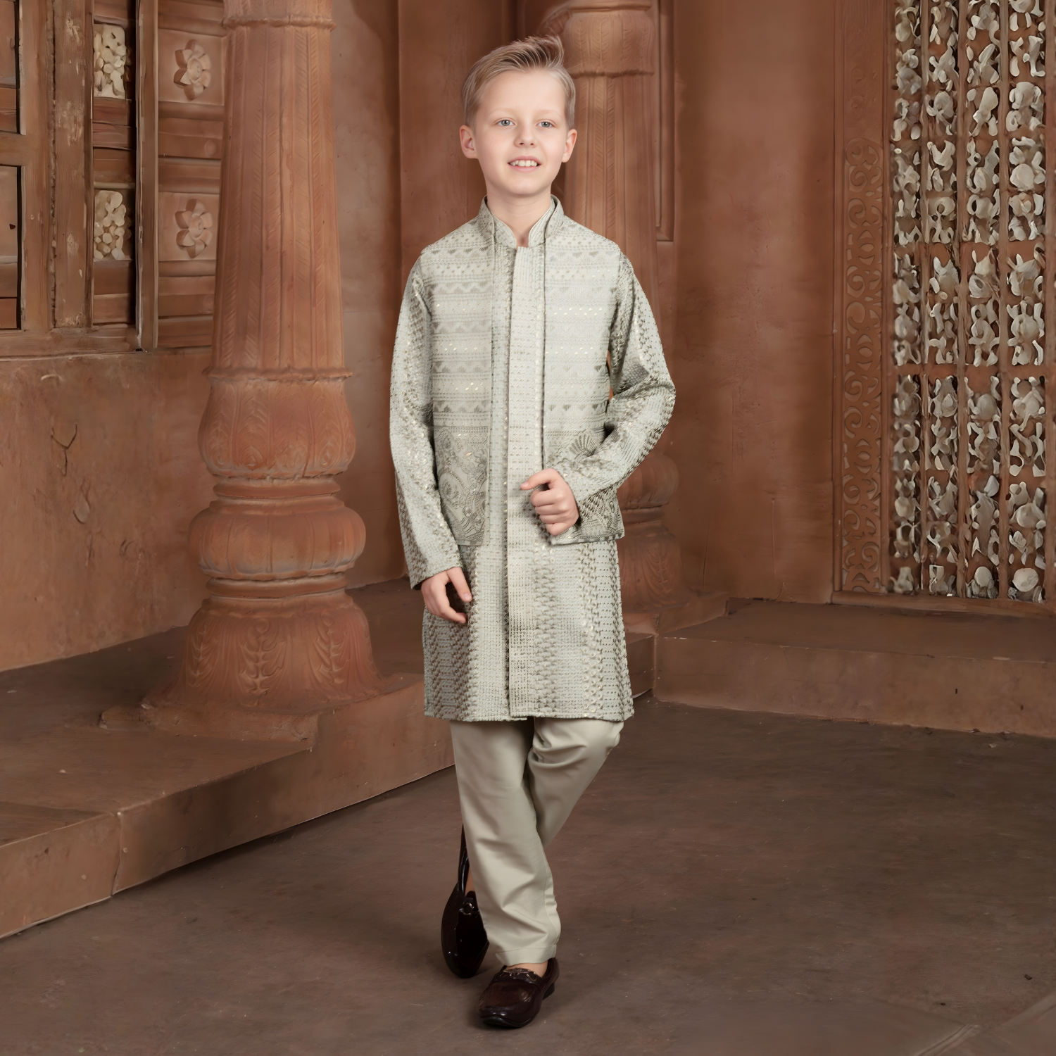 Green Indian Ethnic Boys Kurta Pajama Wedding Suit