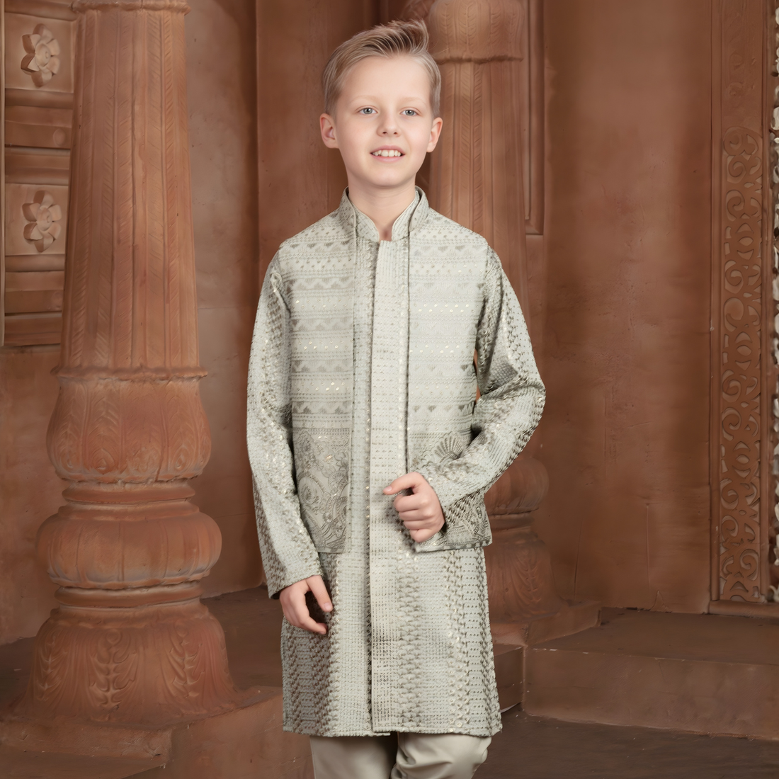 Green Indian Ethnic Boys Kurta Pajama Wedding Suit