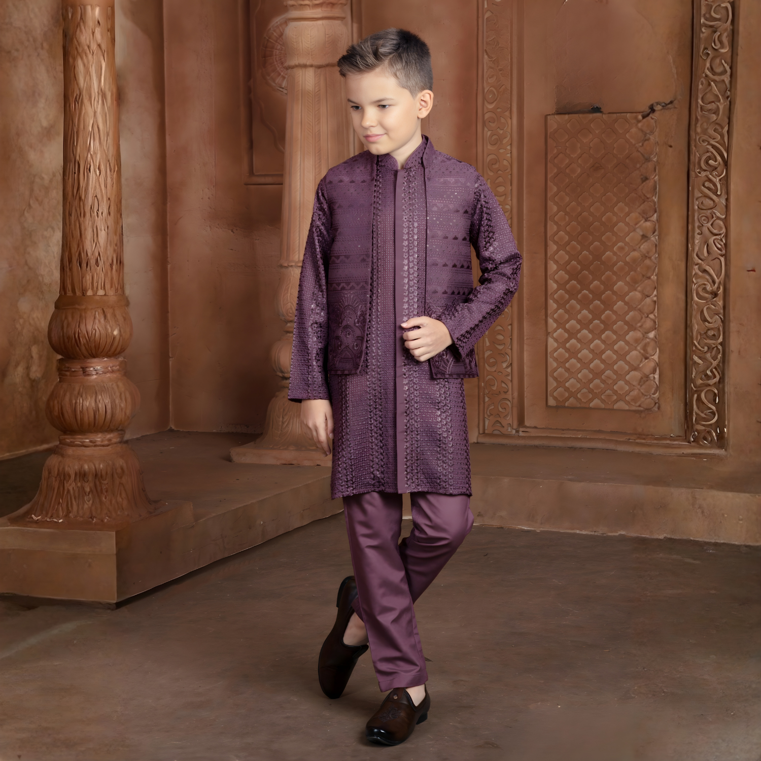 Purple Indian Ethnic Boys Kurta Pajama Wedding Suit