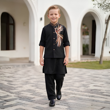 Black Bird Embroidery Kurta Pajama Set