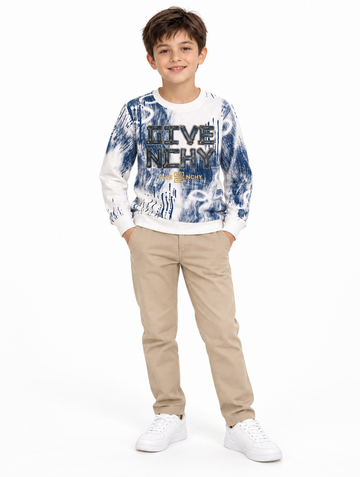 Boys White and Blue Graphic Sweatshirt
