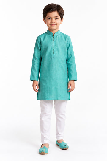 Boys Green Kurta and White Pajama Set (Shoes Not Included)